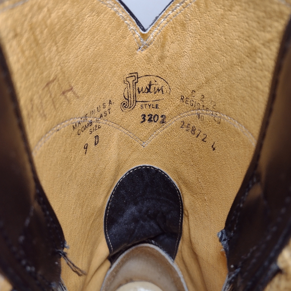 Justin Classic Black Leather Men's Boots Size (9)D Made In USA - Picture 7 of 12